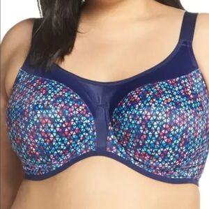 ELOMI Size 80M. Women's Geometric Print Bra - Blue and Pink
